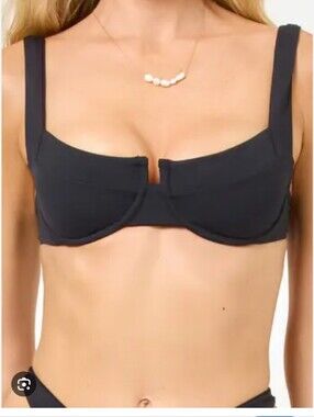 L-SPACE Mako/Anthropologie Black Underwire Bikini Top (Only) Crisscross Tie Back